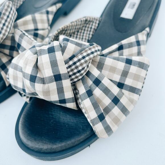 Miista London Valerie Plaid Tartan Bow Sandals Slides Flats Knot 38 Leather 7.5 - Picture 5 of 8